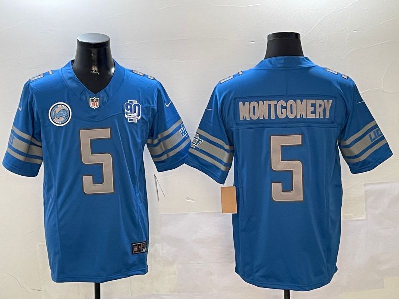 Men Detroit Lions #5 Montgomery Blue three generations 2024 Nike Limited NFL Jersey style 01023